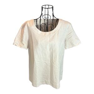 Ellen Tracy Linen Tunic Button Back Top Tan Size Medium